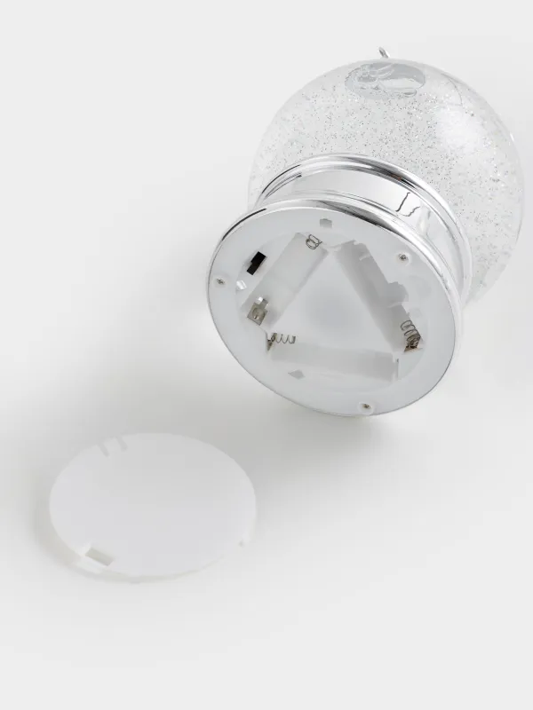 Снежный фонарь, 21 см, с подсветкой, пластик, серебристый, Лошадь на шаре, Silver style, image-3