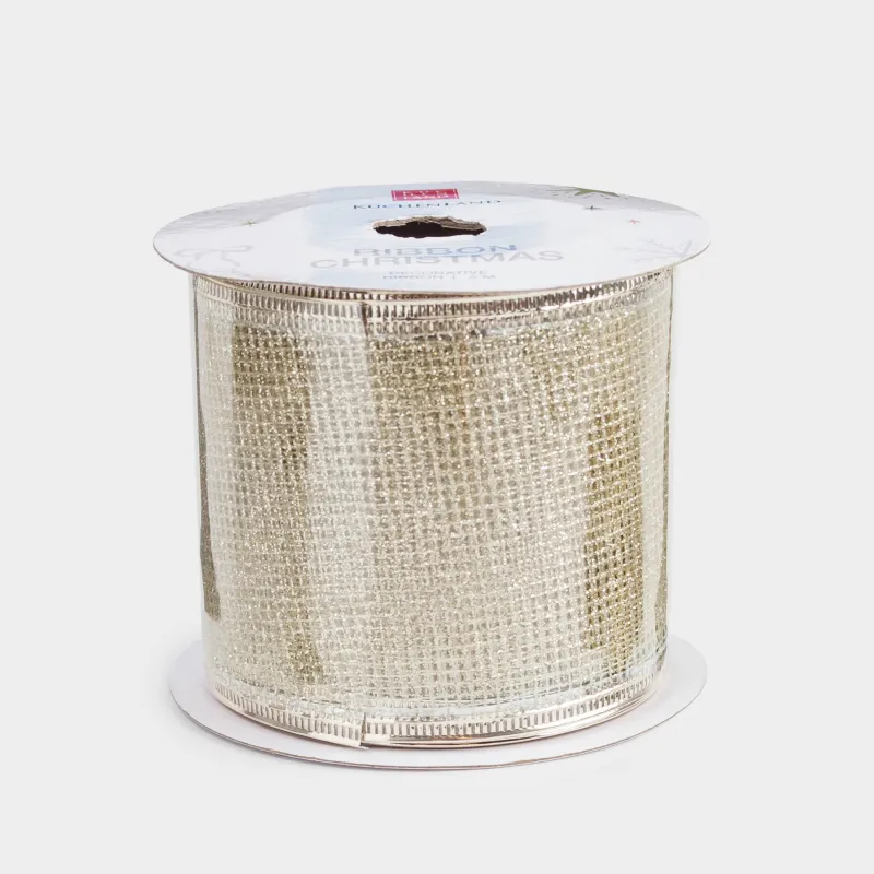 Лента декоративная, 5 м, гибкая, полиэстер, шампань, Сетка, Ribbon christmas