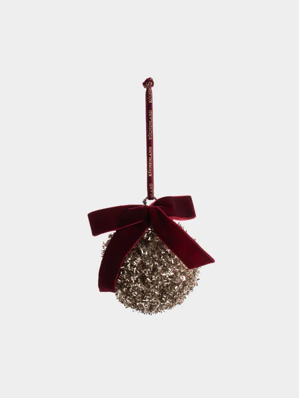 Игрушка елочная, 8 см, Шар с бантиком, Ball sparkle, image-0