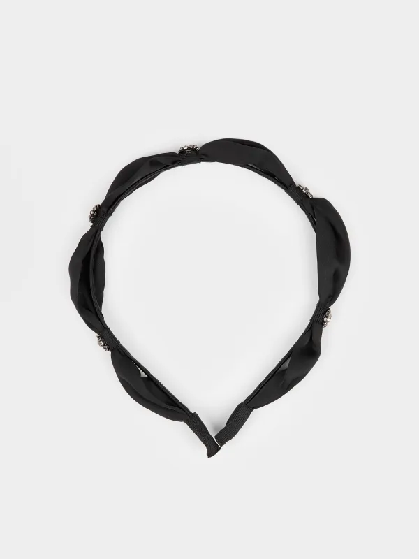 Ободок для волос, 14х15 см, полиэстер/металл, черный, Hairstyle, image-0