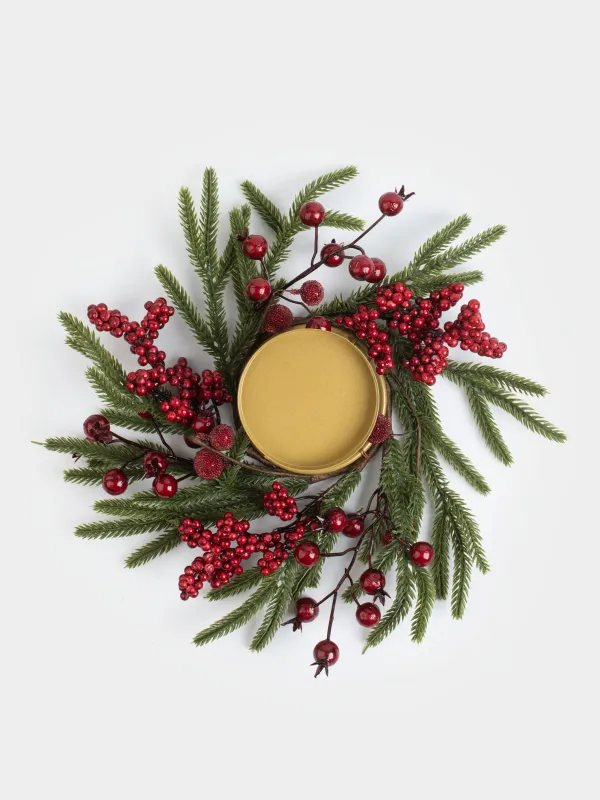 Венок для свечи, 10/30 см, пенопласт/пластик, Красные ягоды, Red berry, image-3