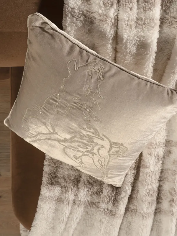 Подушка декоративная, 50х50 см, вельвет/бисер, молочная, Лошадь, Horse, image-5