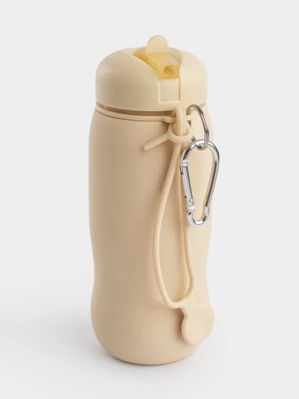 Бутылка-поильник, детская, 450 мл, с ремешком, силикон/пластик, бежевая, Лошадка, Kiddy, image-2