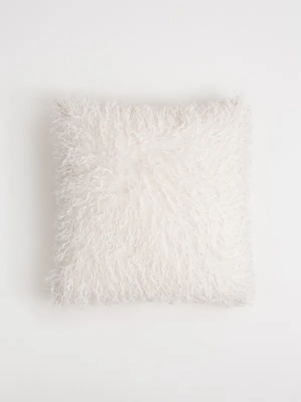 Подушка декоративная, 45х45 см, искусственный мех/вельвет, молочная, Перья, Downy, image-0