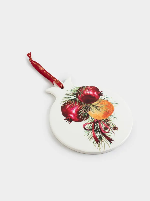 Подставка под горячее, 20x23 см, керамика/пробка, белая, Гранаты и апельсины, Christmas miracle, image-3