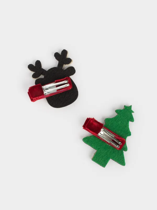 Набор заколок для волос, 4 см, 2 шт, детский, полиэстер, Елка/Олень, Hairstyle, image-1