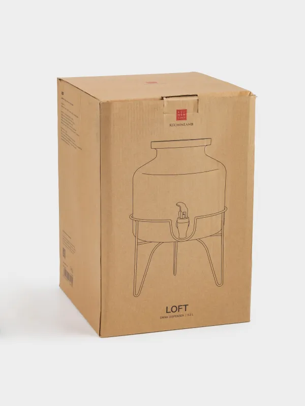 Диспенсер для напитков, 5,2 л, на подставке, стекло/металл, черный, Loft, image-5