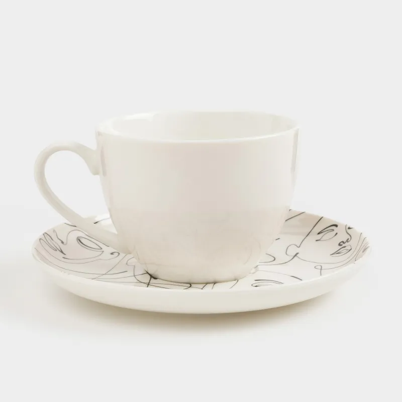 Пара чайная, 2 перс, 4 пр, 220 мл, фарфор N, молочная, Абстрактные лица, Face, image-4