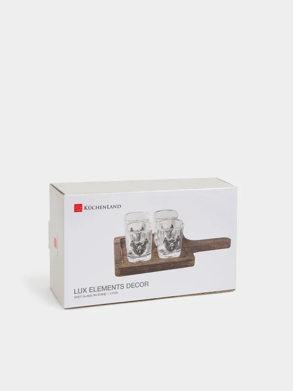 Стопка для водки, 60 мл, 4 шт, на подставке, стекло/металл/дерево, Лось, Lux elements decor, image-5