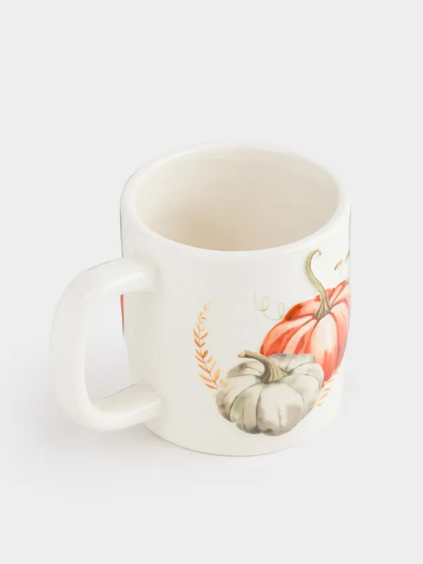 Кружка, 420 мл, керамика, белая, Тыквы и листья, Forest symphony, image-1