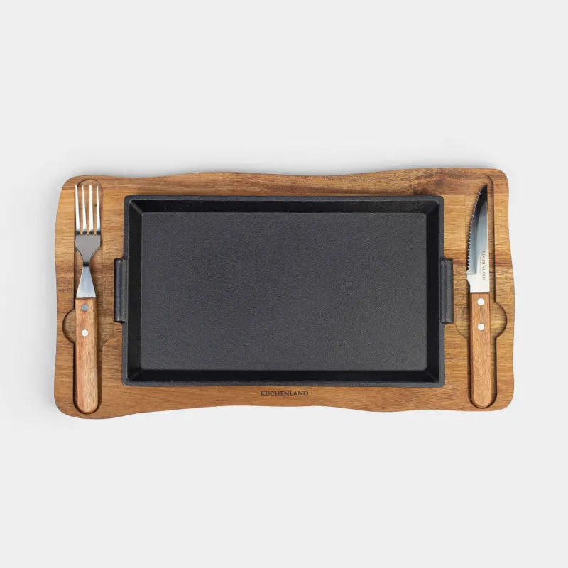 Набор для подачи стейка, 1 перс, 4 пр, чугун/дерево/сталь, Noble tree