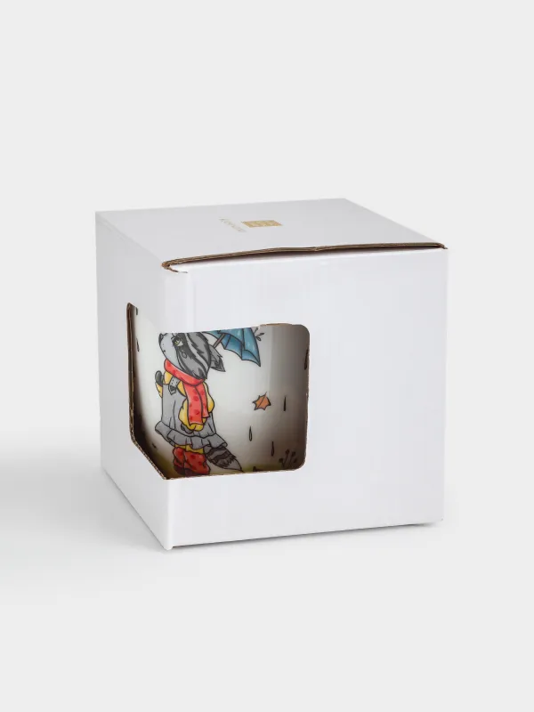 Кружка, 400 мл, фарфор F, белая, Еноты, Forest animals, image-4