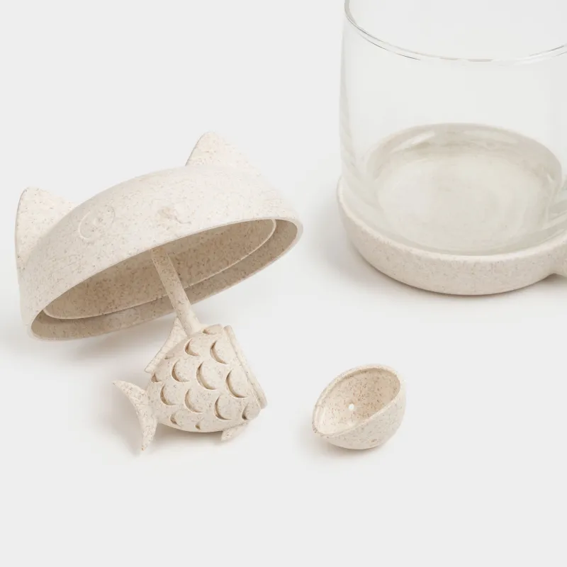 Кружка, 250 мл, с ситом для заваривания и крышкой, стекло Б/пшеничное волокно, Кошка, Cat, image-3