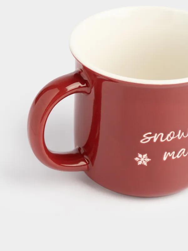 Кружка, 370 мл, фарфор N, бордовая, Snowflakes magic, Mug title, image-2