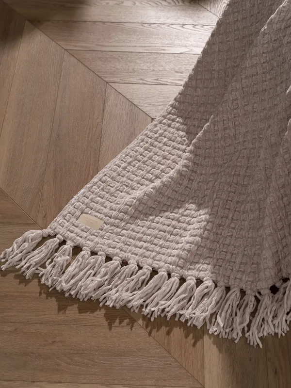 Плед, 130х160 см, с бахромой, шенилл, молочный, Chenill, image-2