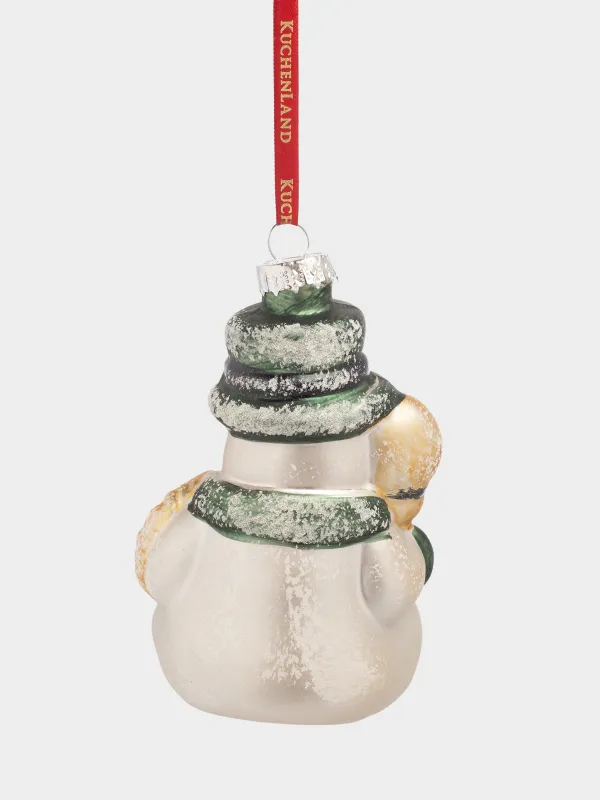 Игрушка елочная, 10 см, стекло, с блестками, бело-зеленая, Снеговик, Figure christmas, image-2