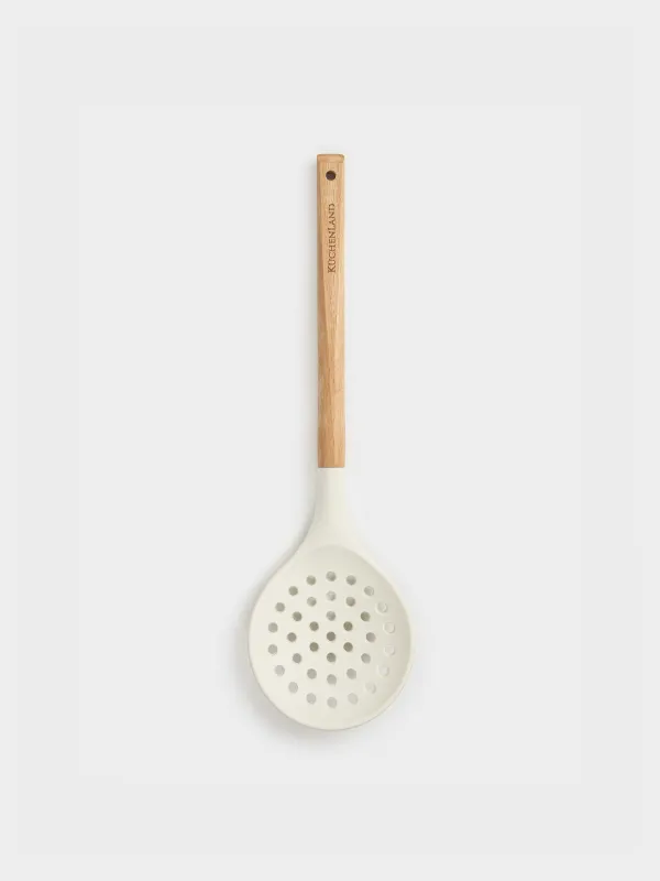Шумовка, 32 см, силикон/дерево, бежевая, Provence, image-0