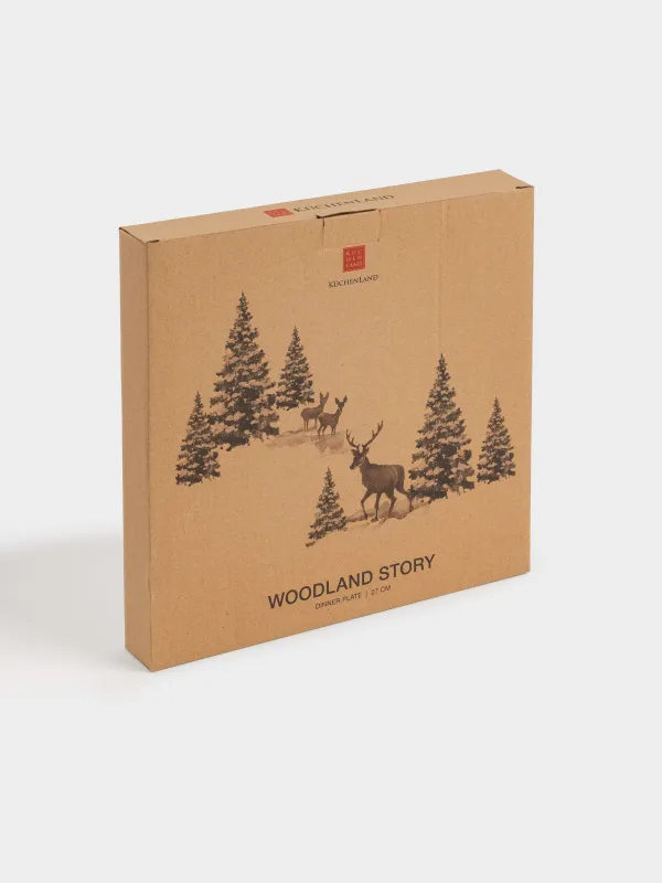 Тарелка обеденная, 27 см, керамика, белая, Олени в снежном лесу, Woodland story, image-6