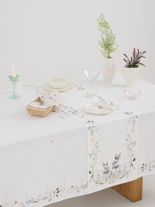 Дорожка настольная, 40х160 см, полиэстер, белая, Кролики и цветы, Rabbits in flower, image-5