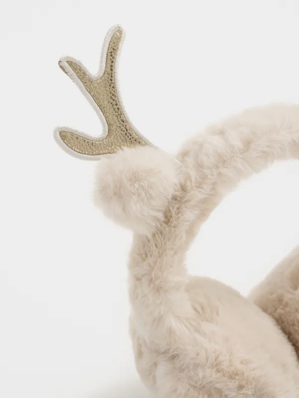 Наушники меховые, 30 см, искусственный мех/полиэстер, бежевые, Рожки, Deer toy, image-4