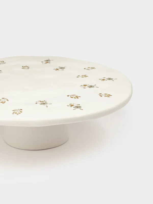 Блюдо на ножке, 24х7 см, керамика D, молочное, Винтажные цветы, La flore, image-5