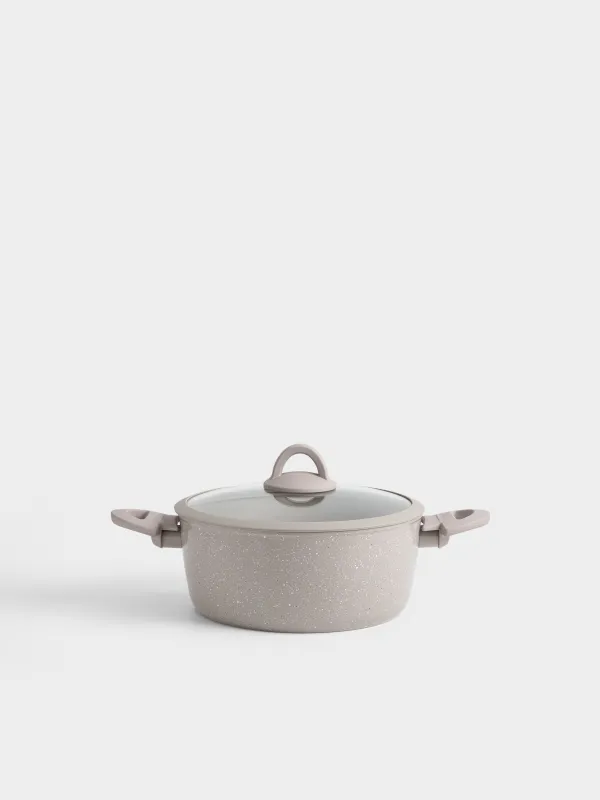 Кастрюля, 24 см, 3,9 л, с крышкой, с покрытием, алюминий, серая, Ginelli, image-0