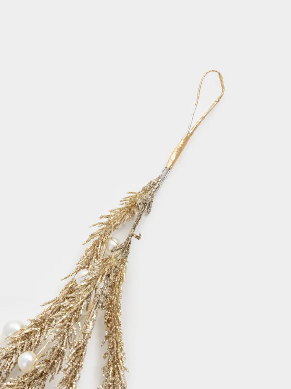 Ветка-гирлянда декоративная, 1,2 м, пластик/металл, шампань, Хвоя и бусины, Conifer champagne, image-4