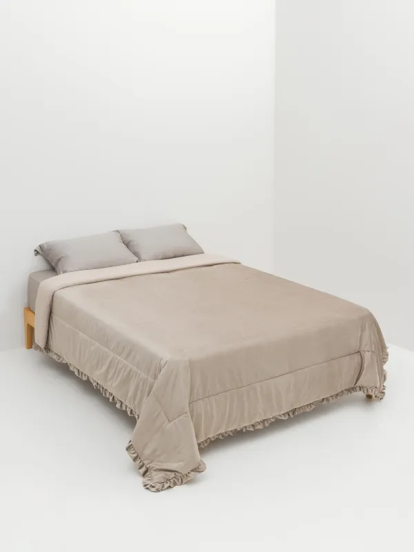 Покрывало, 220х240 см, стеганое, вельвет/микрофибра, мокко, с рюшами, Stitch velvet, image-1