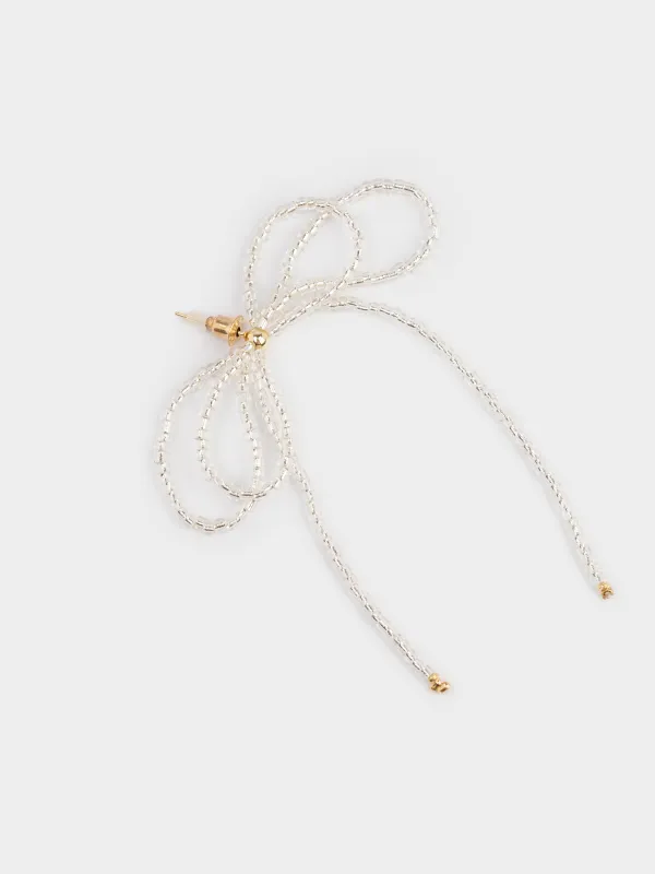 Серьги, 6 см, 2 шт, стекло/металл, белые, Бантик, Pearl, image-1