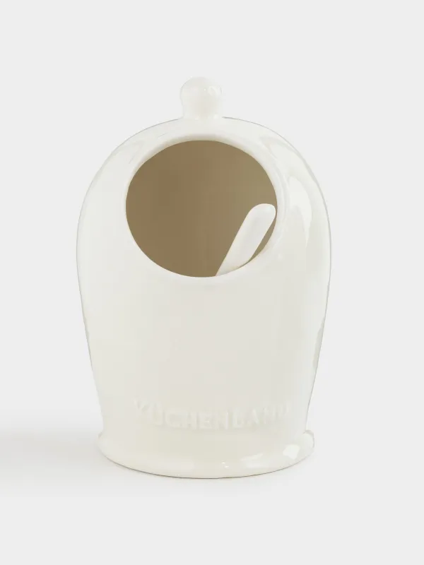 Емкость для соли, 15 см, 360 мл, с ложкой, керамика D, молочно-бежевая, в крапинку, Ceramo speckled, image-0