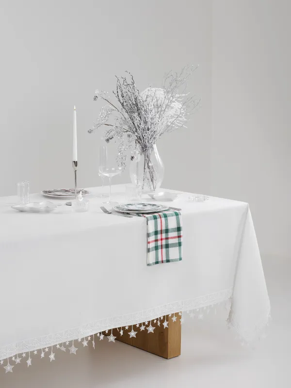Скатерть, 170х250 см, с кружевом, полиэстер, белая, Звезды, Stars framed, image-6