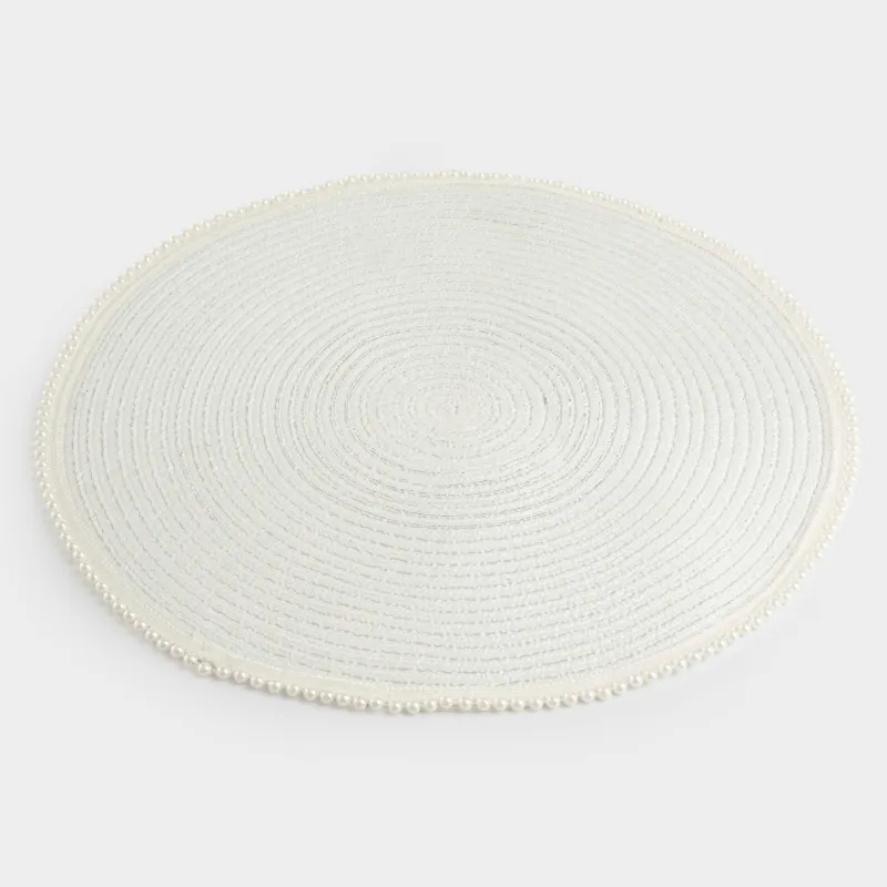 Салфетка под приборы, 38 см, полиэстер/пластик, круглая, белая, Жемчужная кайма, Rotary shine, image-2