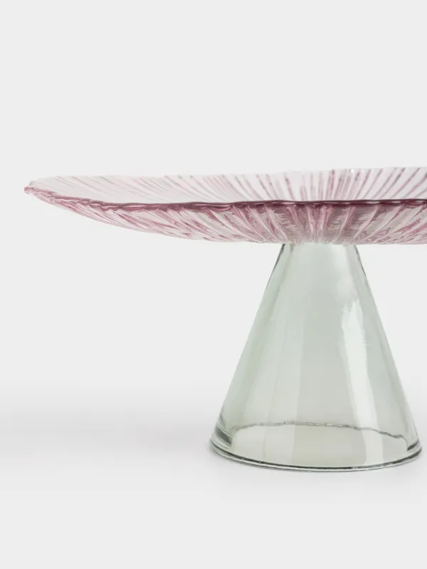 Блюдо на ножке, 28х12 см, стекло Р, лиловое, Зеленая ножка, Verge, image-3