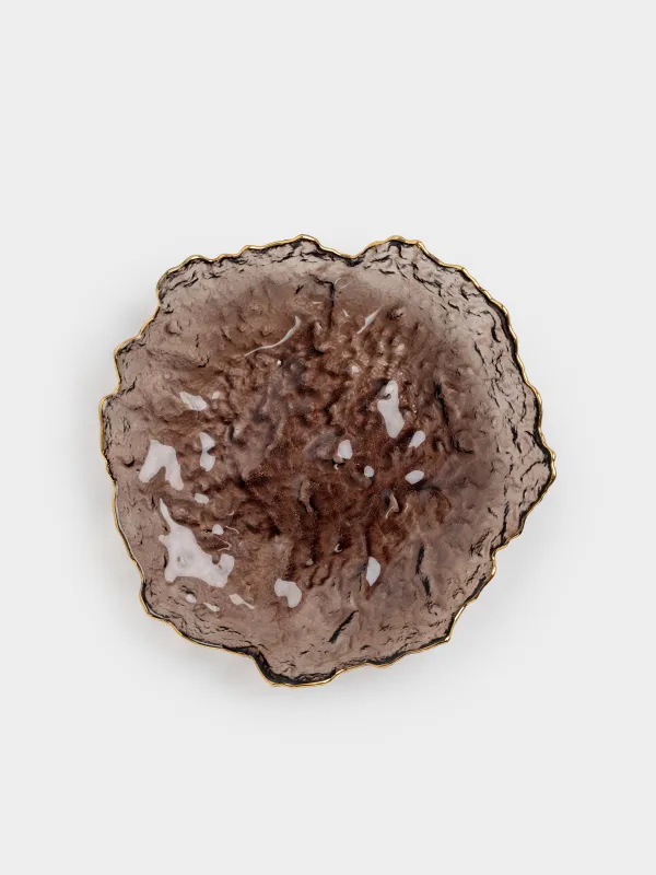 Блюдо, 25х3 см, стекло, коричневое, с золотистым кантом, Nautilus color, image-1