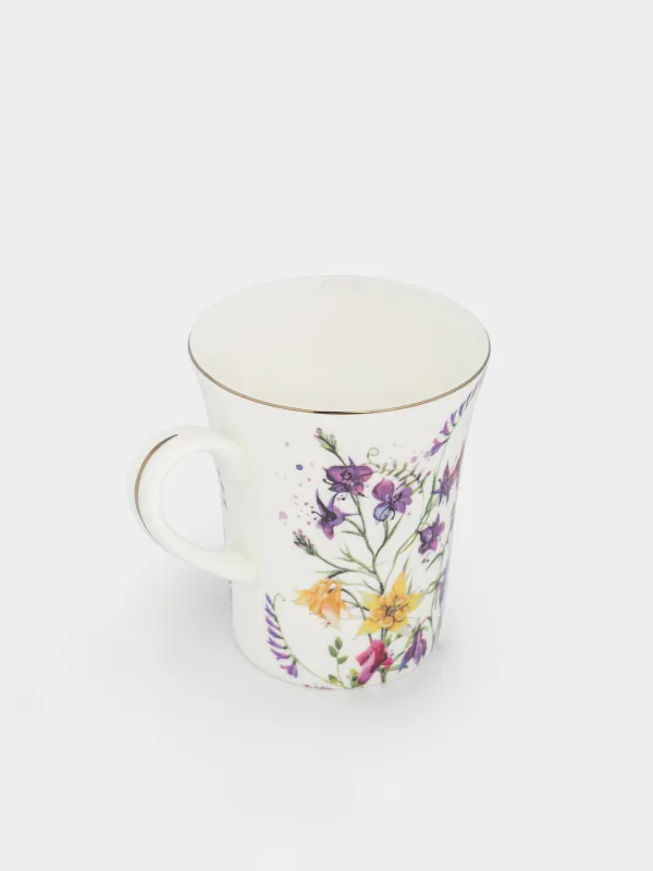 Кружка, 490 мл, фарфор F, белая, с серебристым кантом, Полевые цветы, Meadow, image-1