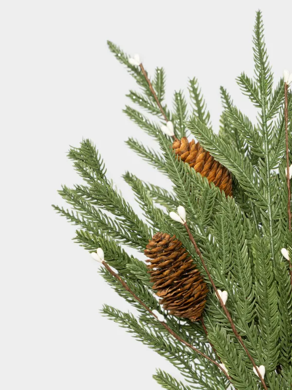Ветка декоративная, 45 см, Хвоя с белыми ягодами, Conifer decor, image-1