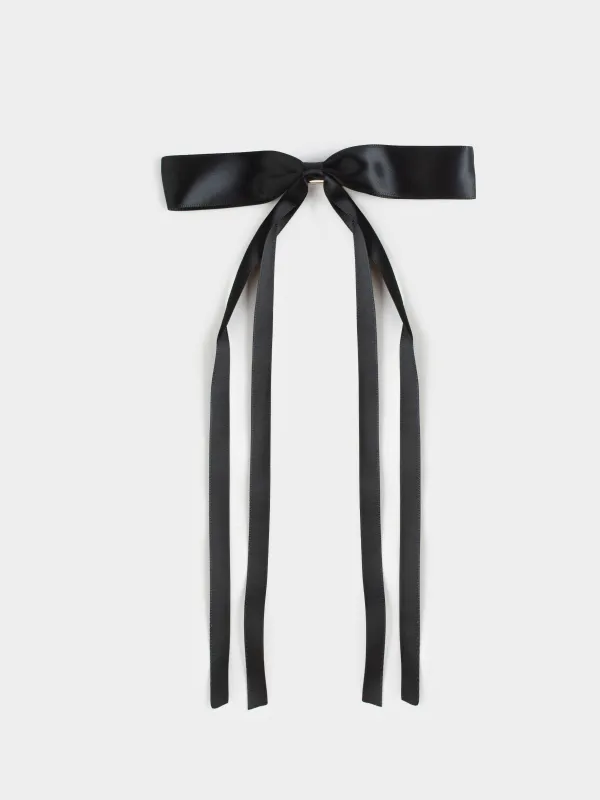 Заколка для волос, 25 см, сатин/металл, черная, Бант, Silk, image-0