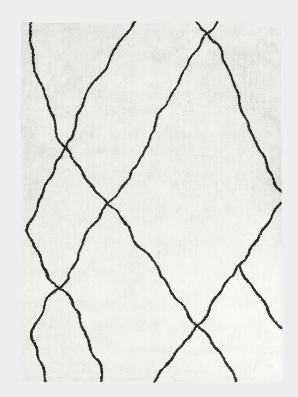 Ковер, 150х210 см, хлопок, молочный, Линии, Rhombic, image-0