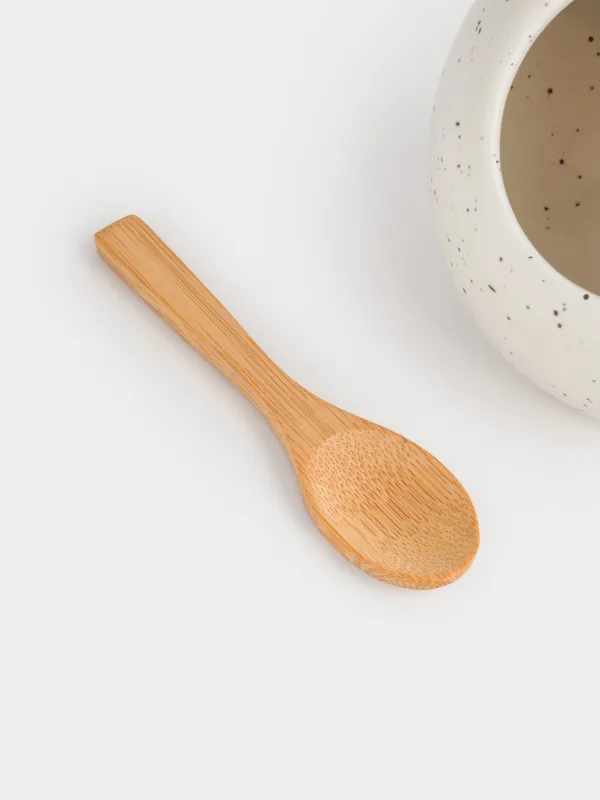 Емкость для соли, 11 см, с ложкой, керамика, молочная, в крапинку, Speckled black, image-3