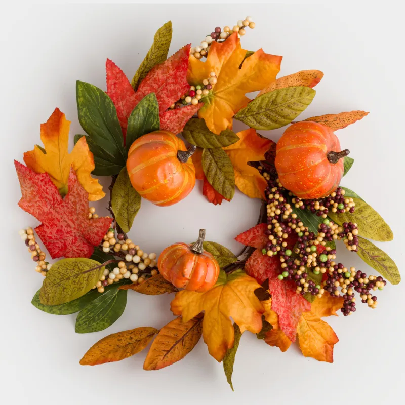 Венок декоративный, 40 см, пенопласт/полиэстер, Тыквы и осенние листья, Forest symphony decor, image-0