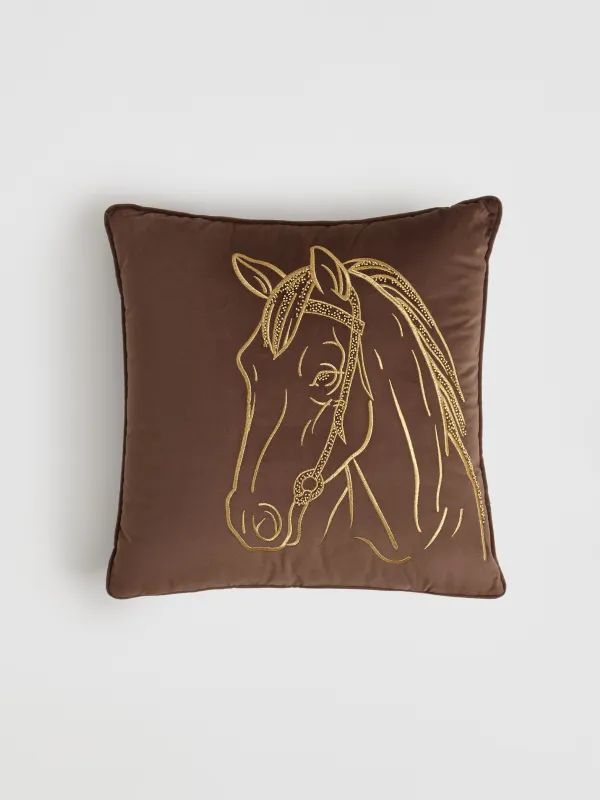 Подушка декоративная, 45х45 см, с бисером, Лошадь, Horse, image-0
