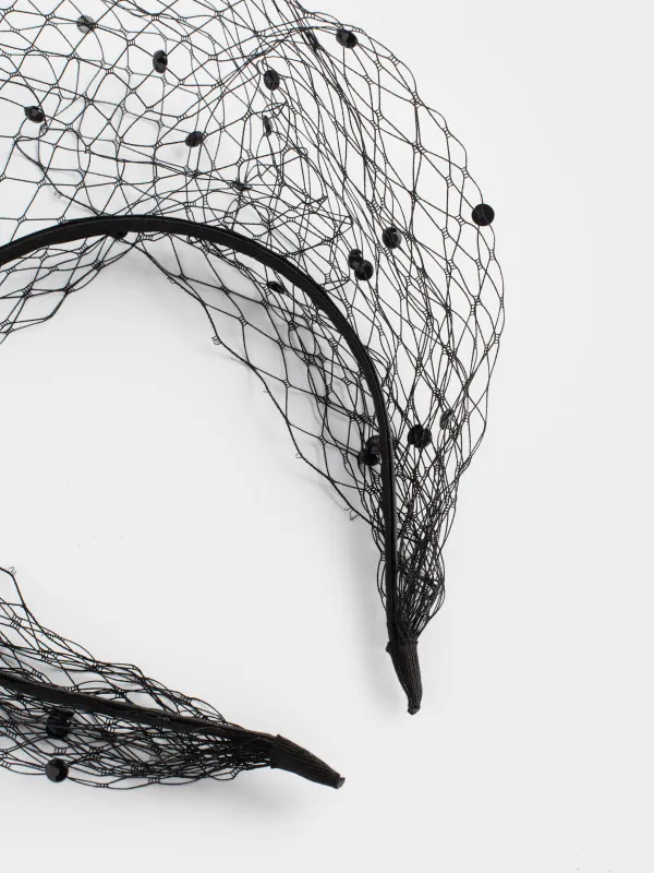 Ободок карнавальный, 14х15 см, металл/полиэстер, черный, Вуаль со стразами, Hairstyle, image-5