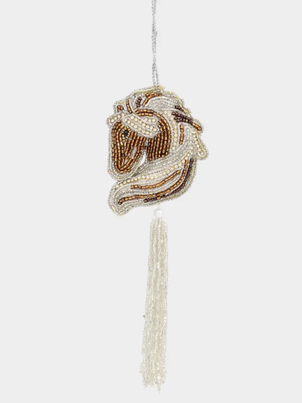 Игрушка елочная, 20 см, с кисточкой, бисер/полифилл, бронзовая, Лошадка, Beads figure, image-0