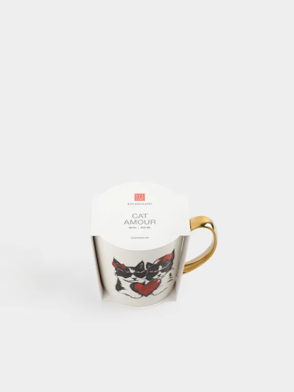 Кружка, 500 мл, фарфор N, бело-золотистая, Коты и сердце, Cat amour, image-5