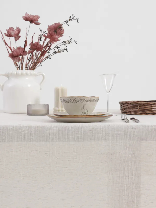 Скатерть, 170х250 см, с кружевом, полиэстер/лен/хлопок, бежевая, Natural framed, image-3