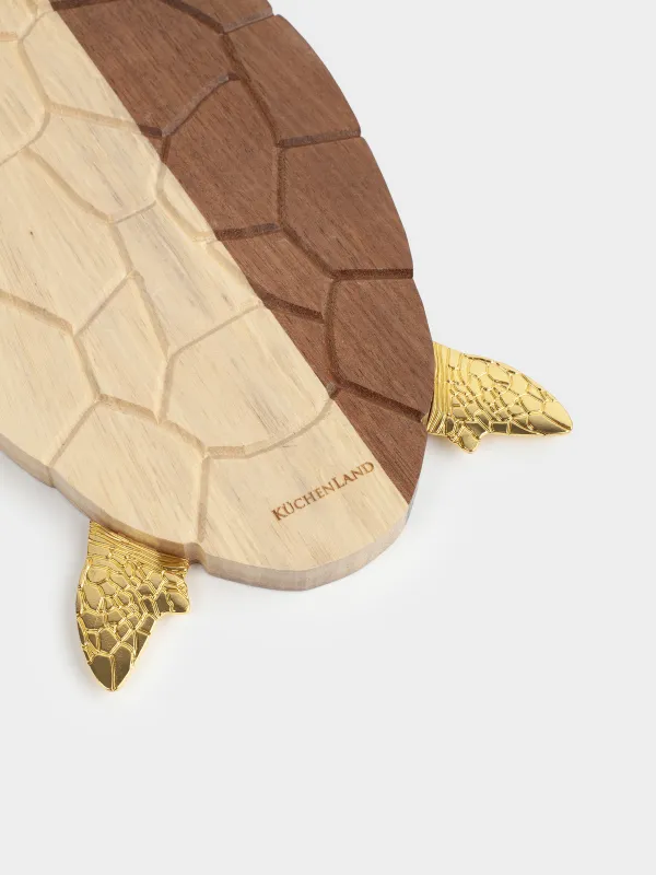 Блюдо сервировочное, 19х30 см, с ножом, дерево/металл, Черепаха, Noble tree, image-1