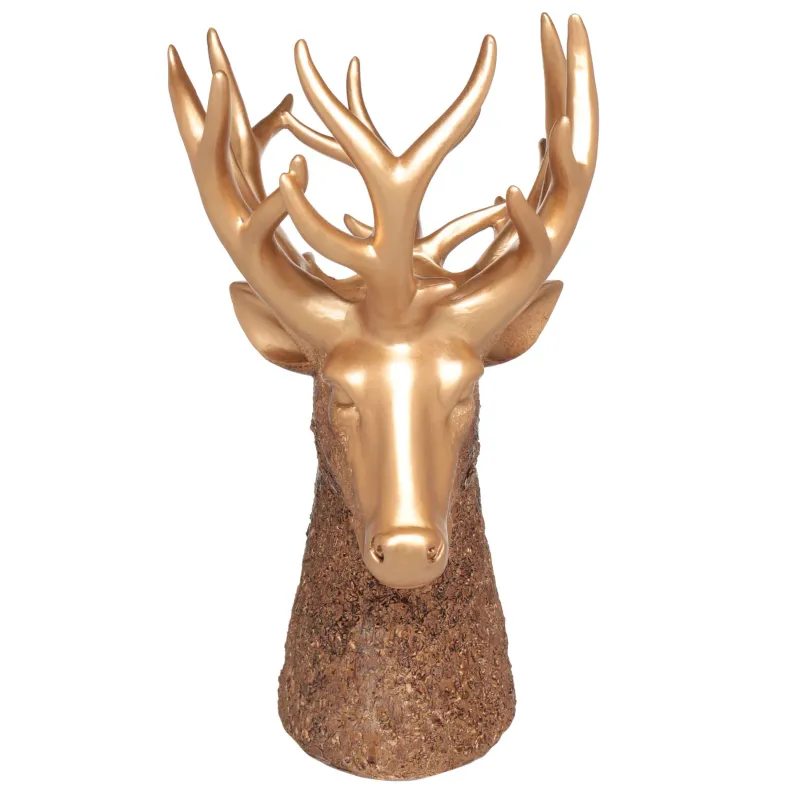 Ваза декоративная, 40 см, полирезин, золотистая, Голова оленя,Deer gold