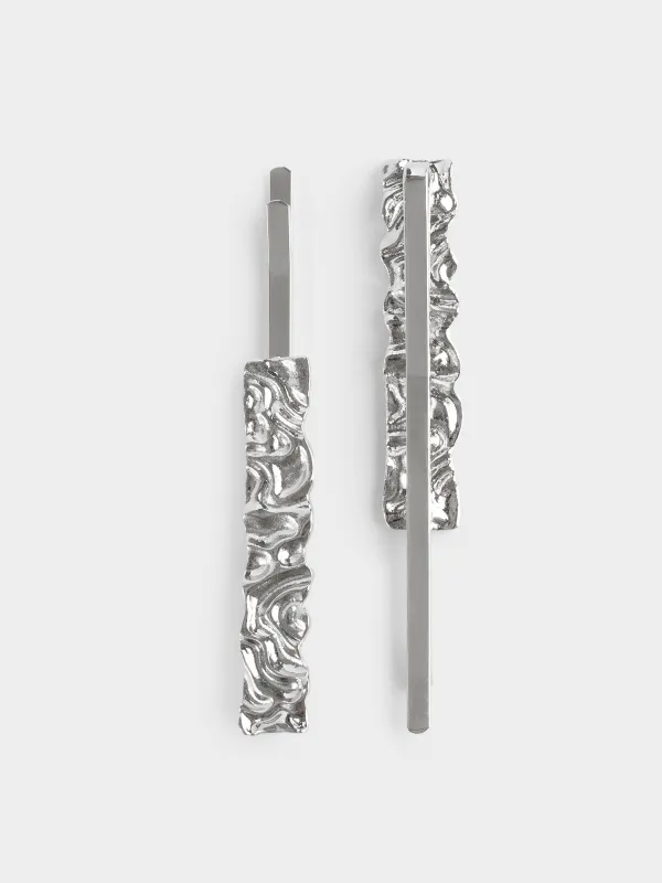 Заколка для волос, 6 см, 2 шт, металл, серебристая, Gediegen, image-3