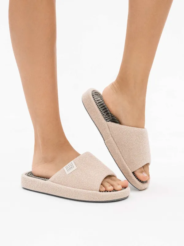 Тапочки женские, домашние, открытые, полиэстер, бежевые, Lint, image-3