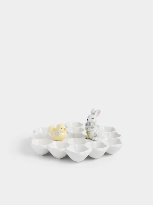 Блюдо пасхальное, 27x12 см, 17 отд, керамика D, молочное, Кролик и цыпленок с цветами, Easter, image-2